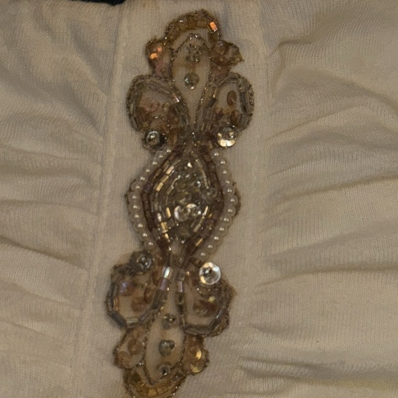 Velvet Tube Ruched embellished ivory top Sz M 100% cotton - Picture 5 of 9